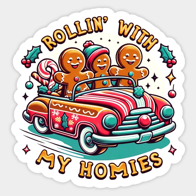 Rollin' With My Homies Vintage Gingerbread Men Sticker by TheCloakedOak